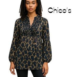 Chico's Navy Black Sheer Top Size 8